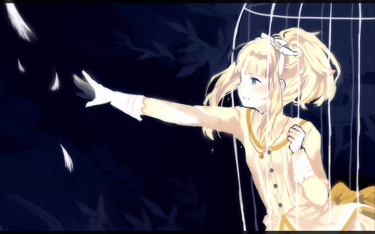 cage, elisabeth_von_wettin, feathers, ido_e_itaru_mori_e_itaru_ido, marchen, sound_horizon, tan_(tangent), tears