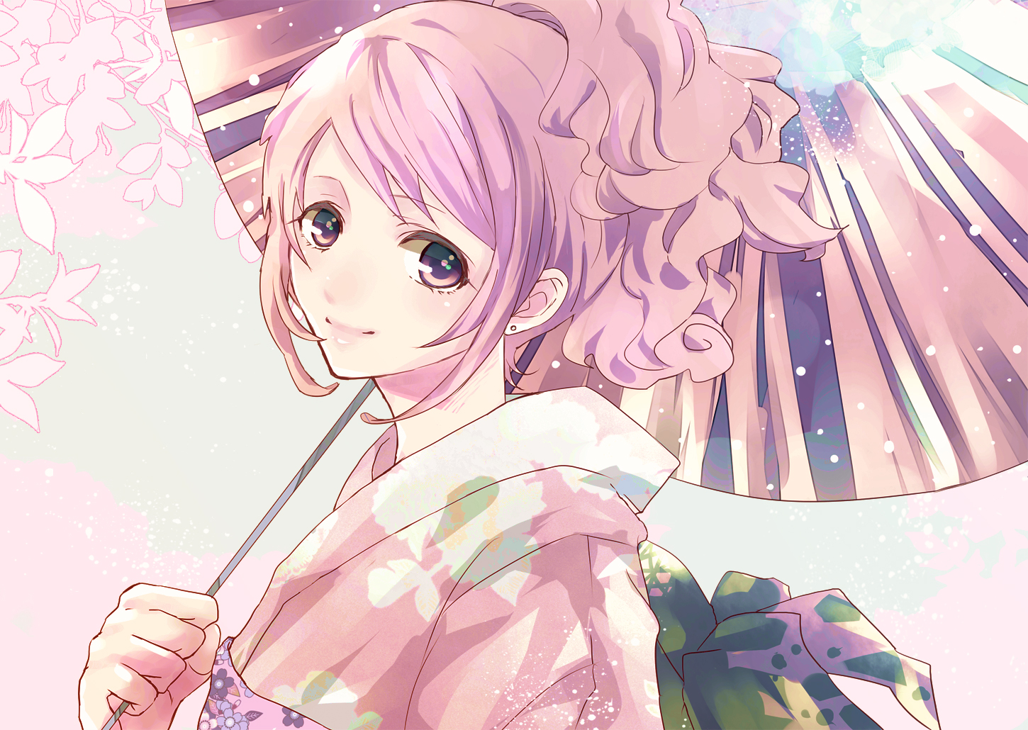 alicetype, japanese_clothes, kimono, original, pink_hair, umbrella