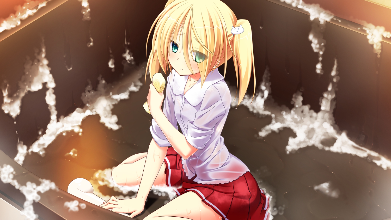 bath, bathtub, blonde_hair, game_cg, green_eyes, koku, lovera_bride, see_through, wet, yuuki_nao_(lovera_bride)
