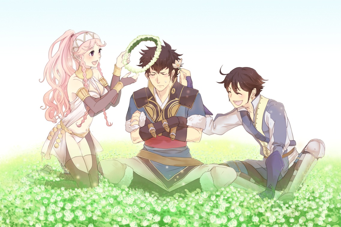 abiyka, armor, azur_(fire_emblem), fire_emblem, flowers, gloves, olivia_(fire_emblem), ronku_(fire_emblem)
