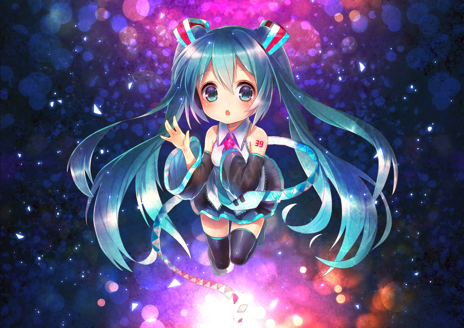 aqua_eyes, aqua_hair, chibi, hatsune_miku, skirt, thighhighs, tie, twintails
