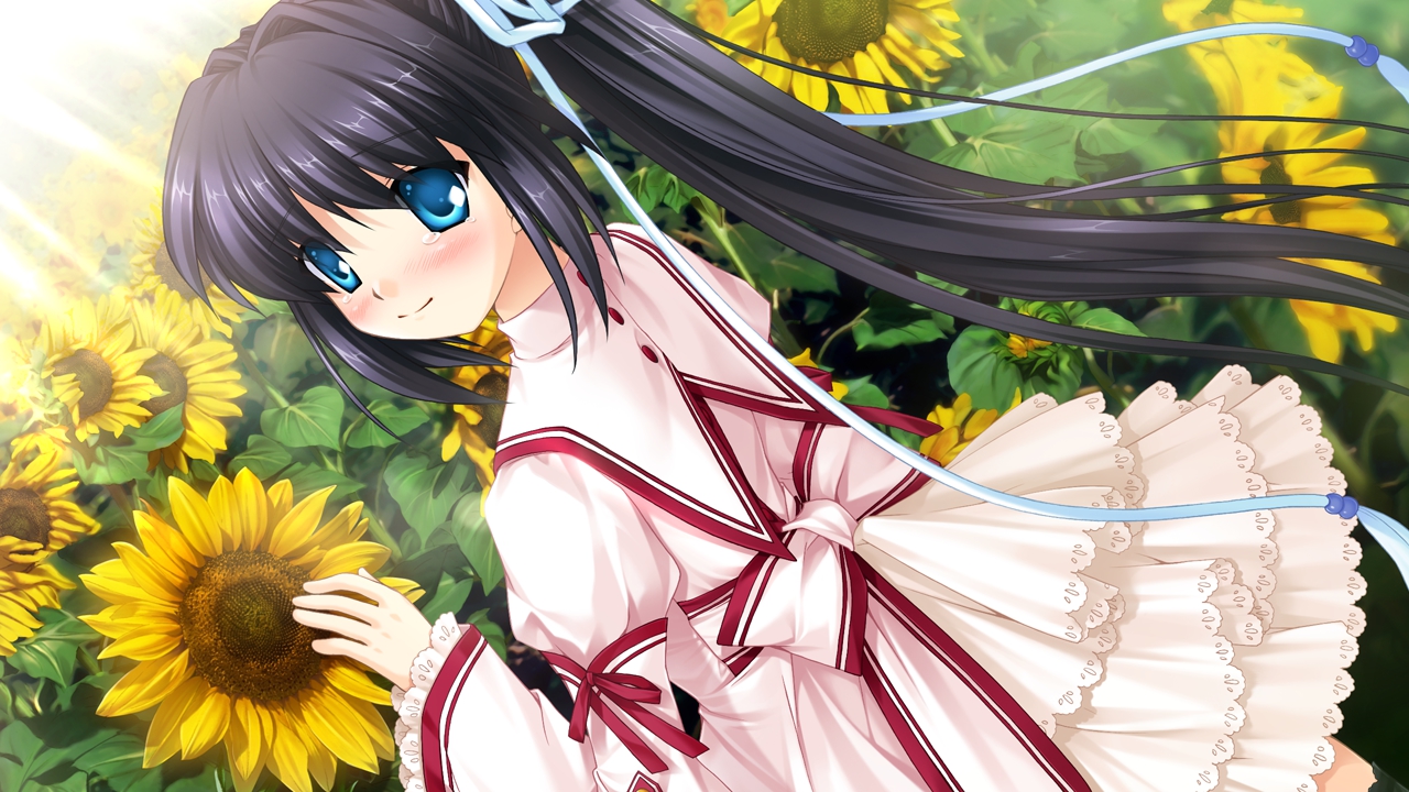dark, flowers, game_cg, hinoue_itaru, key, konohana_lucia, long_hair, school_uniform
