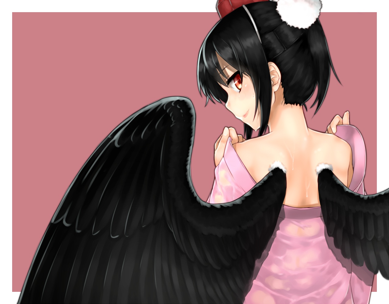 black_hair, red_eyes, shameimaru_aya, spitfire99, touhou, wings