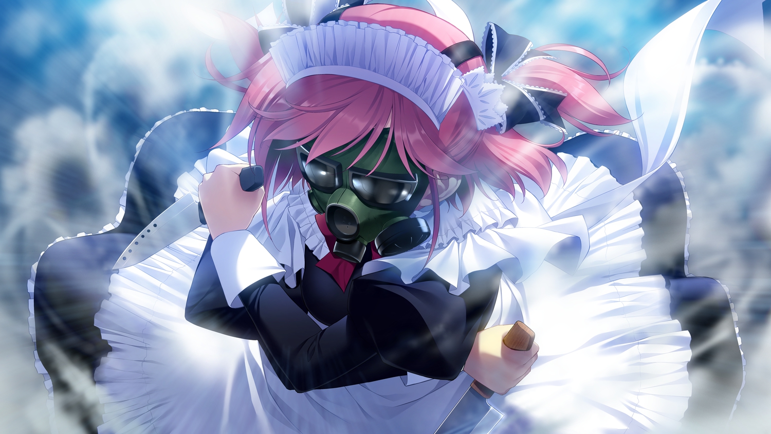 front_wing, fumio, game_cg, grisaia_no_kajitsu, grisaia_no_rakuen, knife, komine_sachi, maid, mask, pink_hair, short_hair, weapon