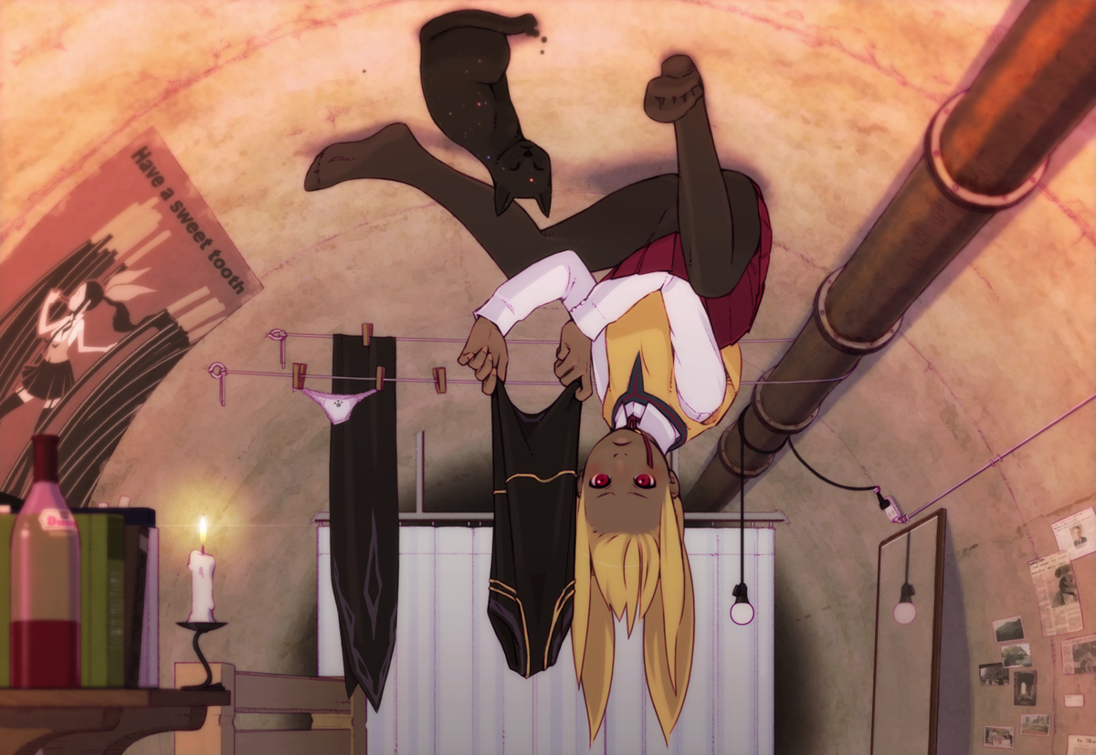 animal, blonde_hair, cat, gravity_daze, kat_(gravity_daze), ma70, panties, pantyhose