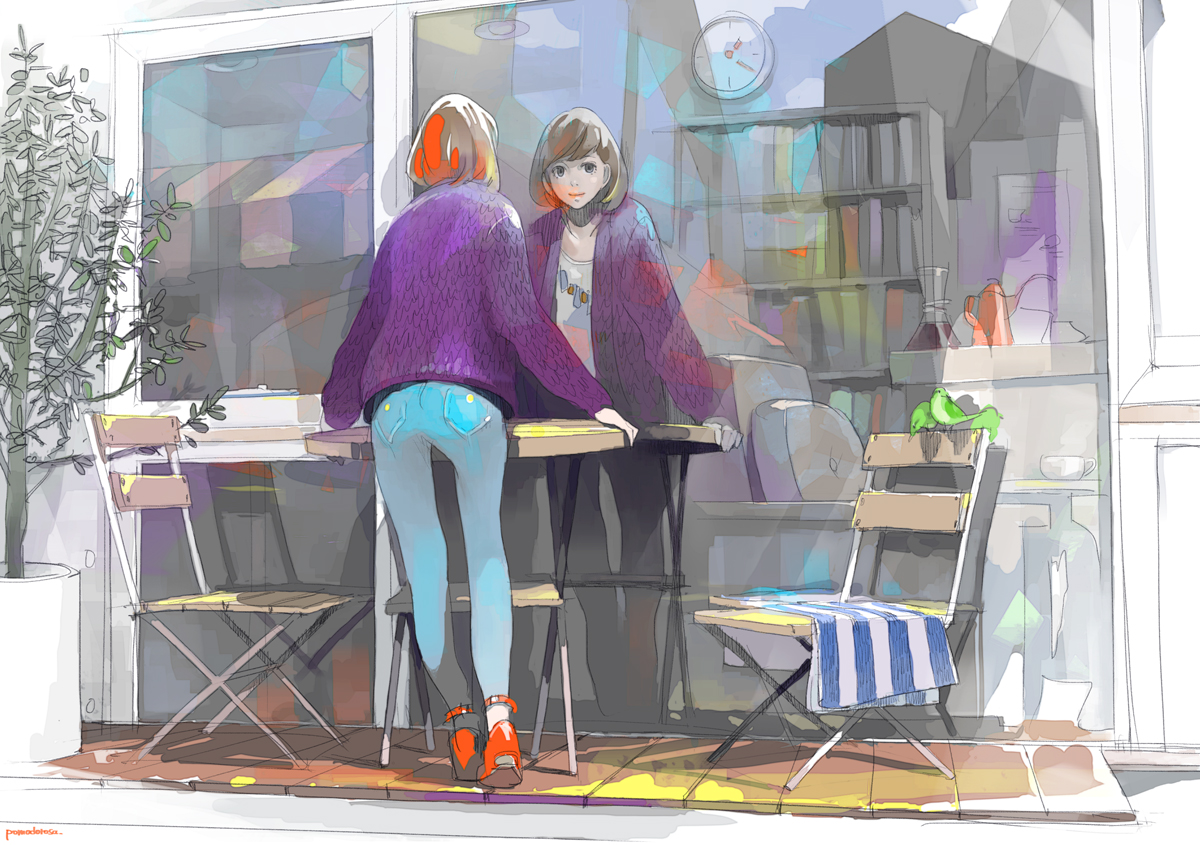 animal, bird, book, brown_eyes, brown_hair, original, risa_hibiki, short_hair