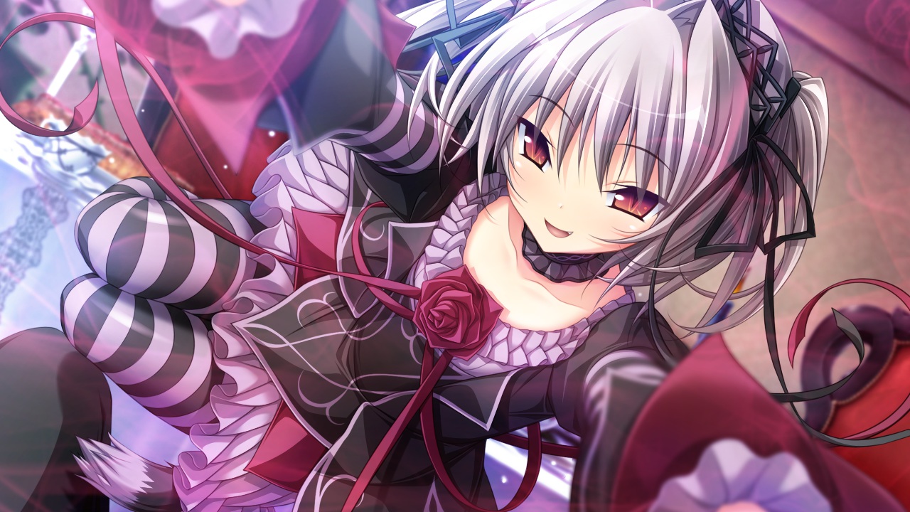 dress, game_cg, gray_hair, hapymaher, headdress, koku, naitou_maia, pantyhose, purple_software, ribbons