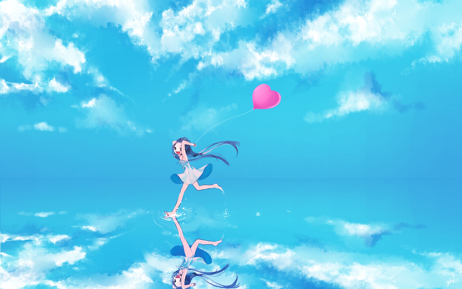 barefoot, clouds, dress, gotoh510, hatsune_miku, sky, summer, summer_dress