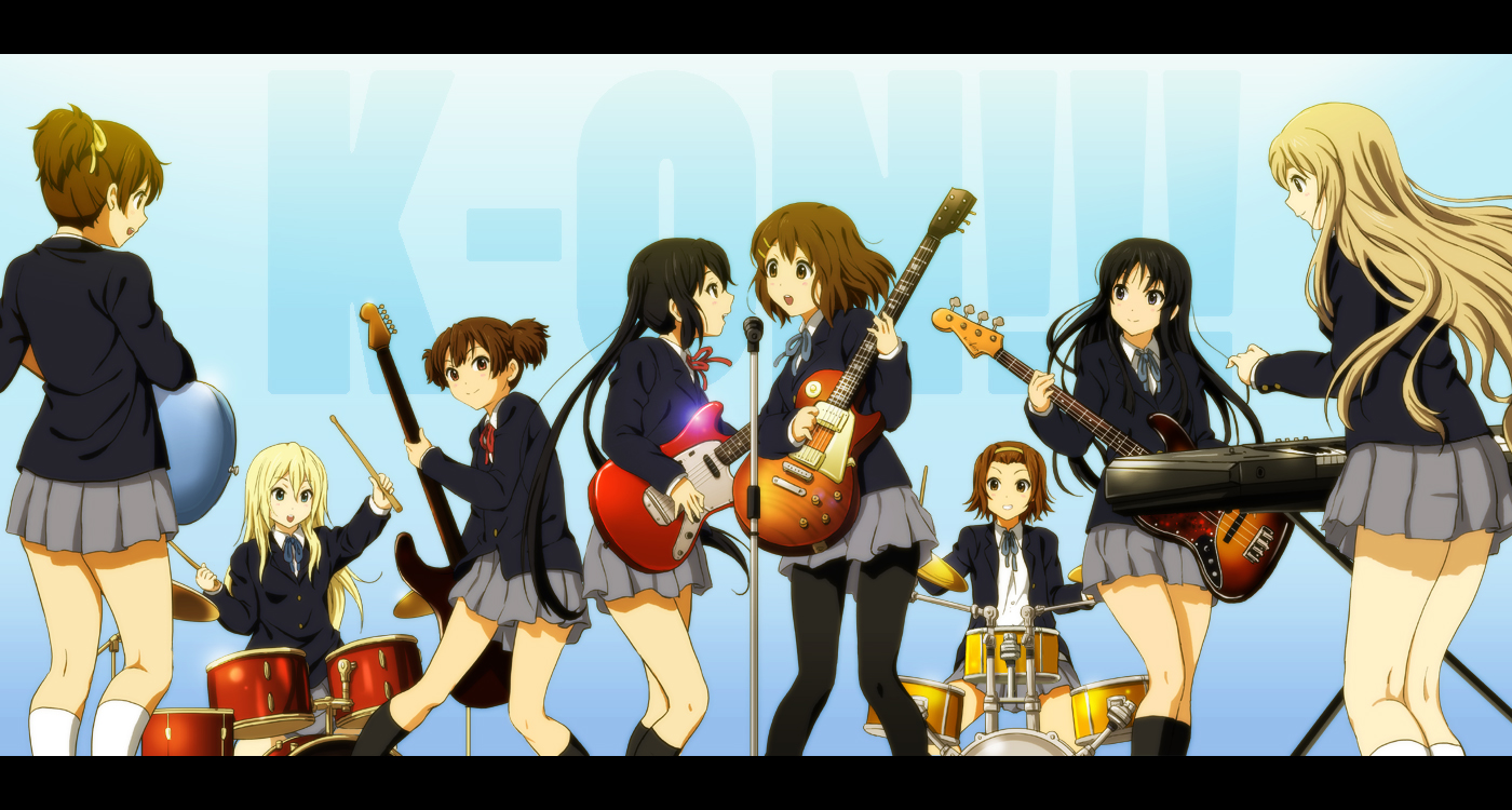 akiyama_mio, drums, guitar, hirasawa_ui, hirasawa_yui, instrument, k-on!, kotobuki_tsumugi, microphone, nakano_azusa, piano, saitou_sumire, school_uniform, shian_(my_lonly_life.), suzuki_jun, tainaka_ritsu