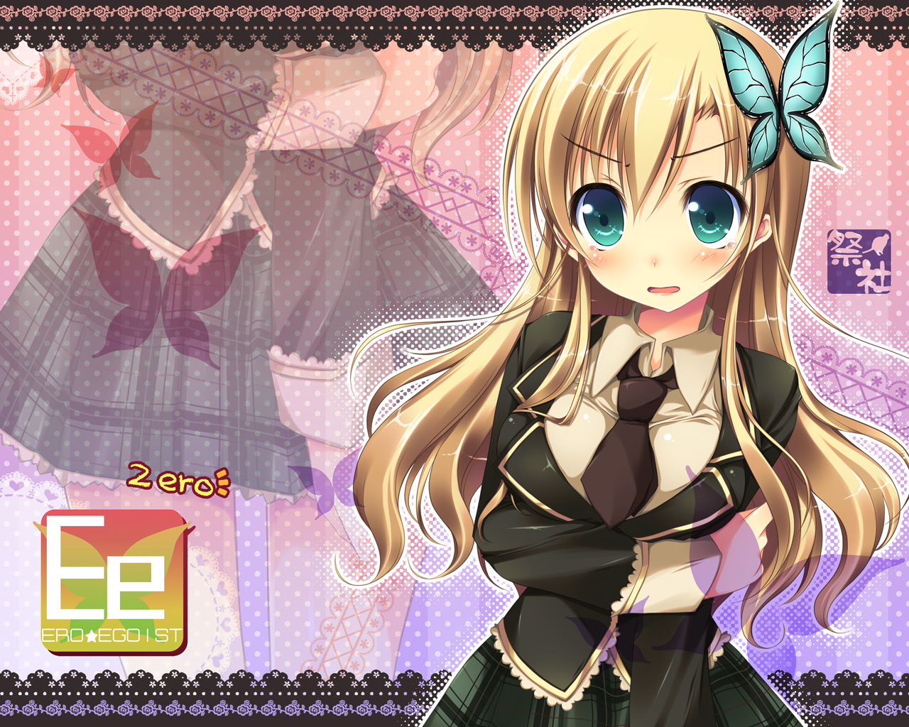 blonde_hair, blush, boku_wa_tomodachi_ga_sukunai, breast_hold, green_eyes, kashiwazaki_sena, long_hair, nanaroba_hana
