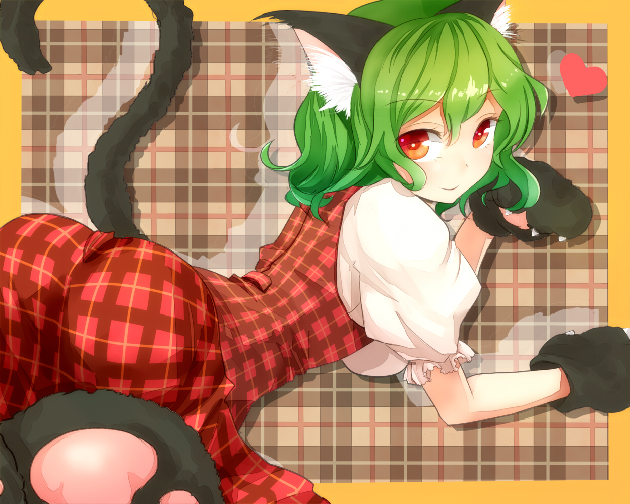 animal_ears, catgirl, green_hair, kazami_yuuka, shironeko_yuuki, short_hair, tail, touhou