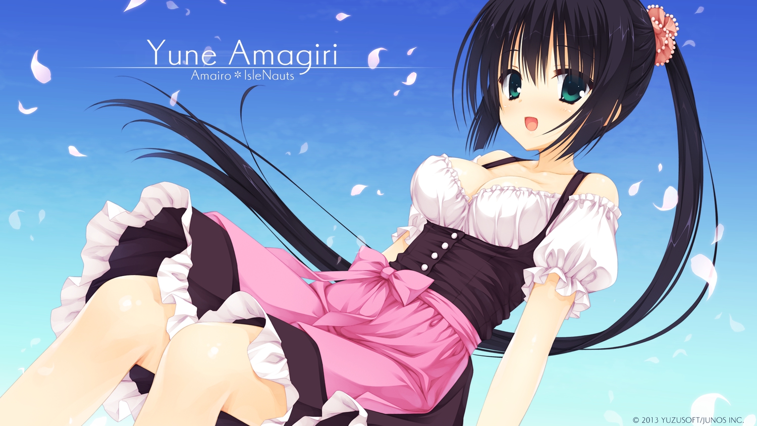 amagiri_yune, amairo_islenauts, black_hair, green_eyes, muririn, ponytail, yuzusoft