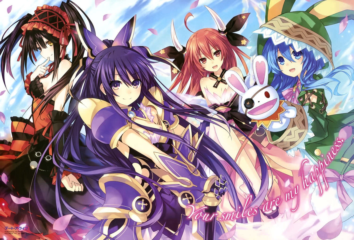 bicolored_eyes, date_a_live, horns, itsuka_kotori, tokisaki_kurumi, tsunako, yatogami_tohka, yoshino_(date_a_live), yoshinon_(date_a_live)