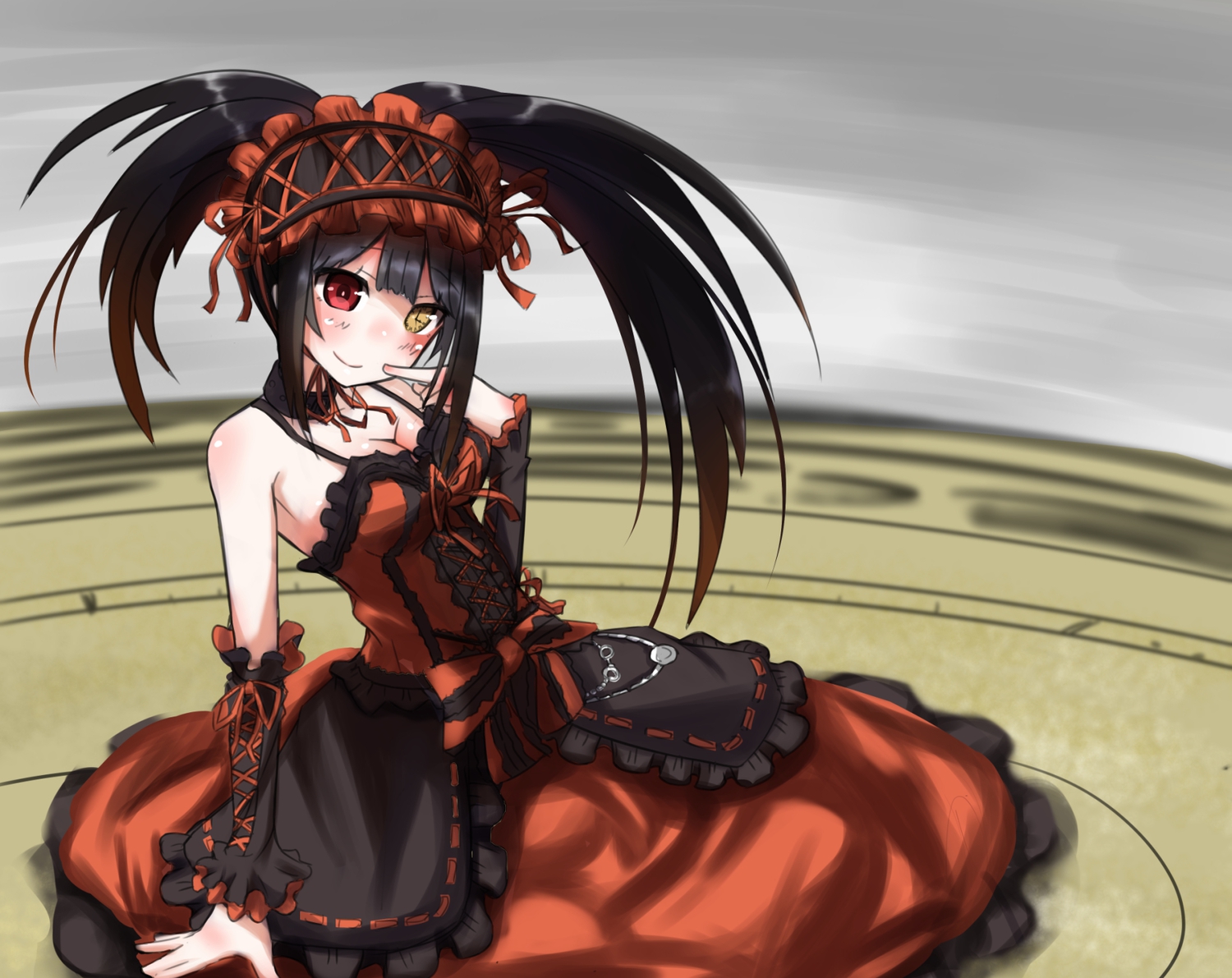 bicolored_eyes, black_hair, breasts, chawa_(yossui009), cleavage, date_a_live, dress, tokisaki_kurumi