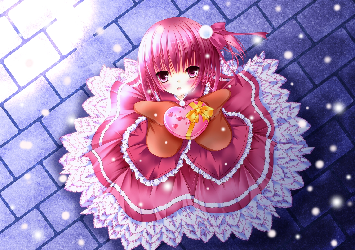 dress, kino_(pixiv1417953), minato_tomoka, pink_hair, ro-kyu-bu!, snow, valentine