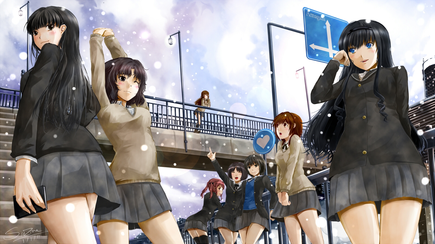amagami, ayatsuji_tsukasa, kamizaki_risa, morishima_haruka, nakata_sae, nanasaki_ai, sakurai_rihoko, school_uniform, sinzire, snow, tachibana_miya, tanamachi_kaoru