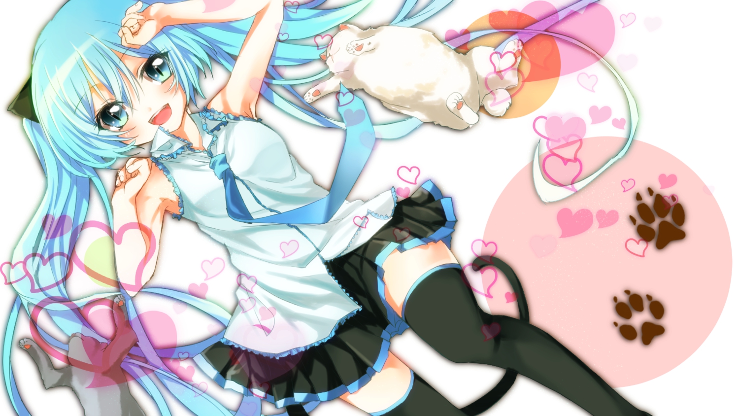 animal, animal_ears, cat, catgirl, hatsune_miku, tail, thighhighs, tsukasa_kinako
