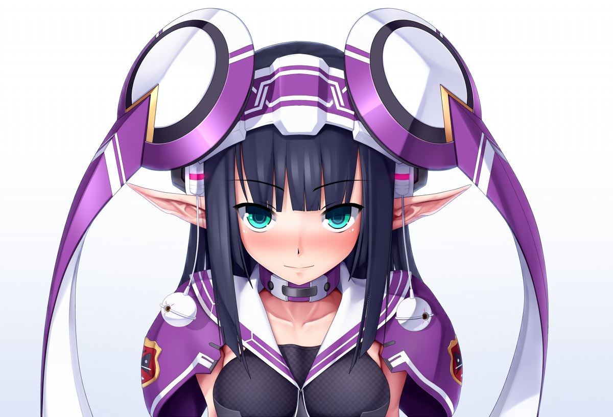 aqua_eyes, black_hair, eto, fonewearl, headdress, phantasy_star, pointed_ears, white_hair, wiola_magica