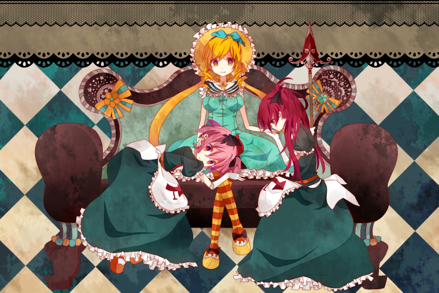 blonde_hair, dress, hat, kaname_madoka, long_hair, mahou_shoujo_madoka_magica, mmco, pink_eyes