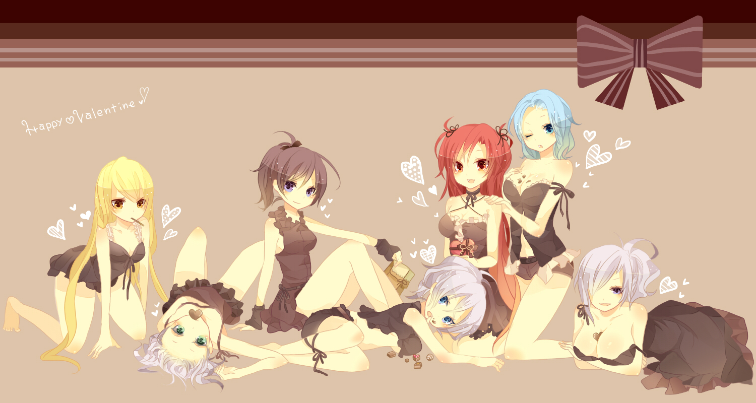 bow, breasts, candy, chocolate, cleavage, food, mmco, original, pocky, valentine