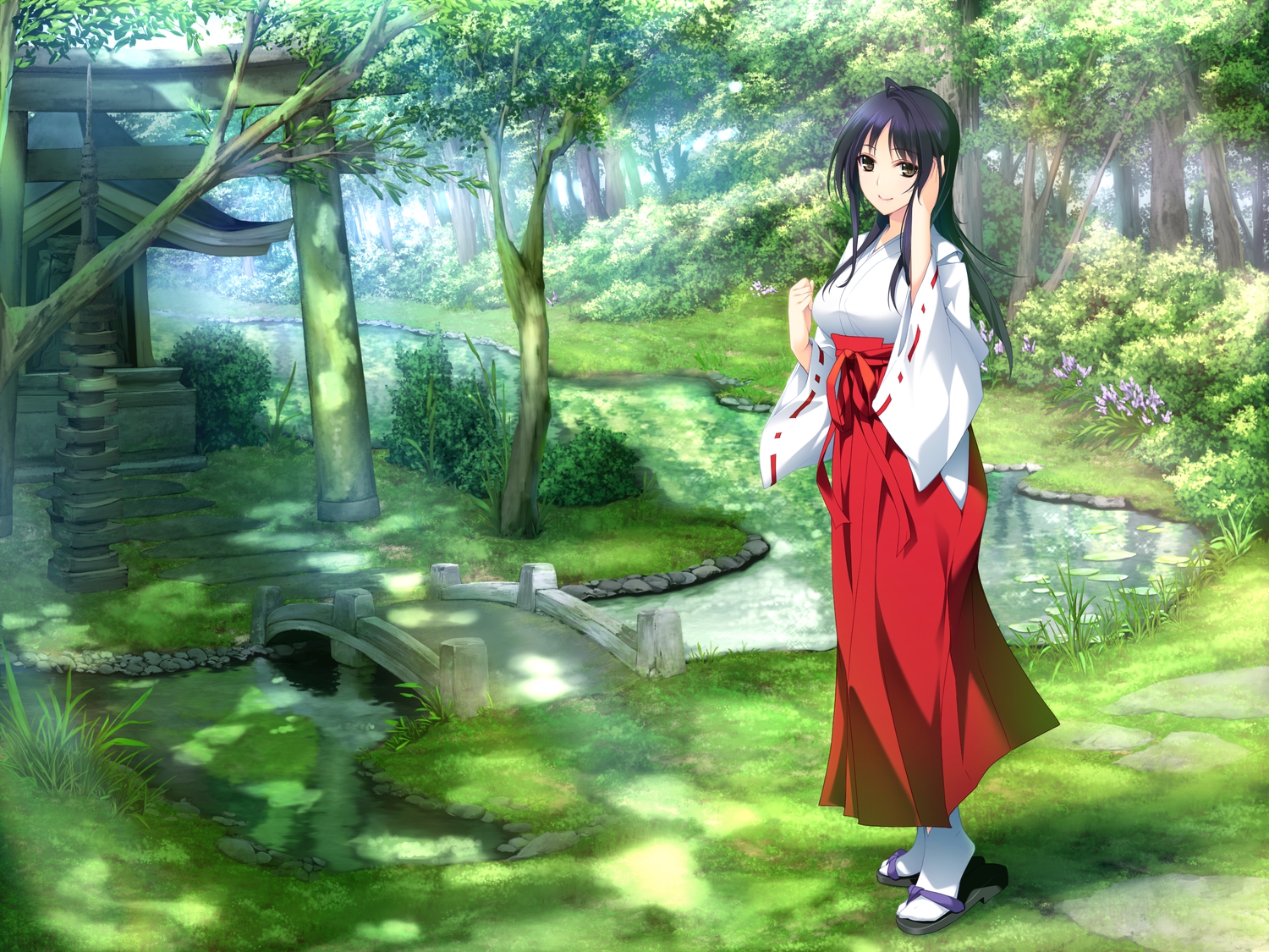 black_hair, forest, game_cg, iizuki_tasuku, izumi_wakoto, japanese_clothes, lovely_x_cation, lovely_x_cation_2