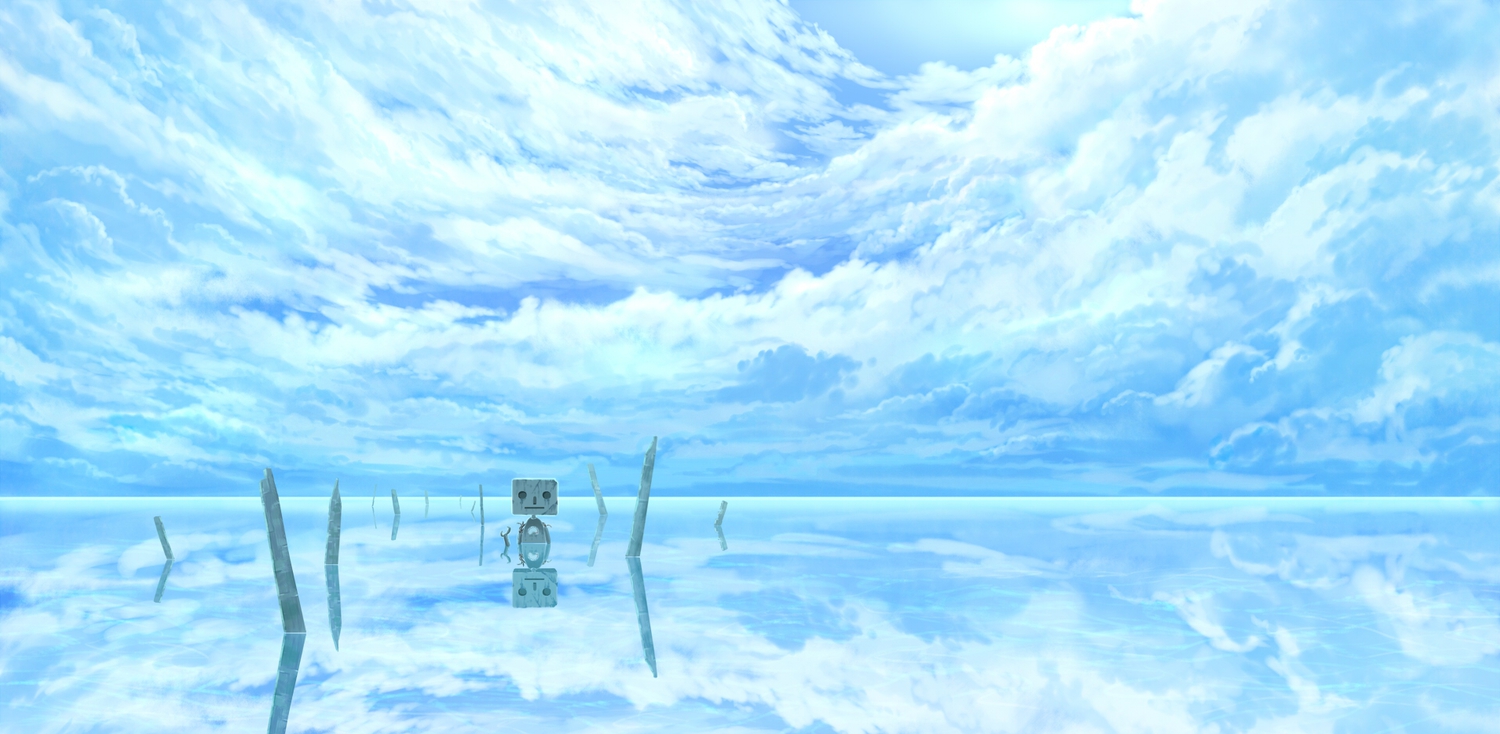 clouds, hotaka, original, robot, scenic, sky, water