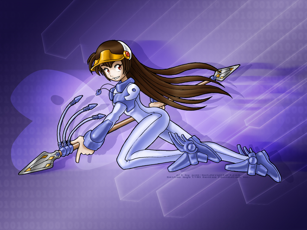 anthropomorphism, gentoo, juzo-kun, linux, os-tan, spear, weapon