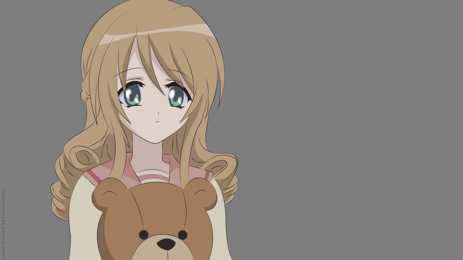 brown_hair, byakudan_kagome, green_eyes, long_hair, strawberry_panic, teddy_bear, transparent, vector