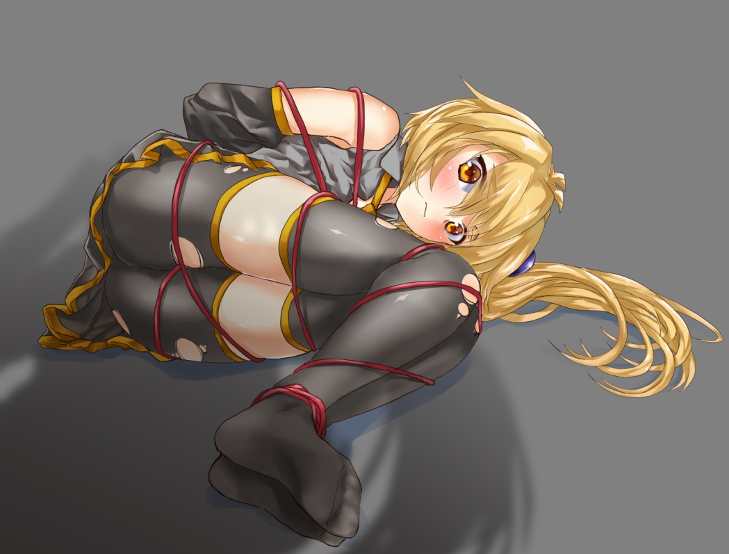 akita_neru, blonde_hair, blush, bondage, magu_(mugsfc), thighhighs, torn_clothes, vocaloid