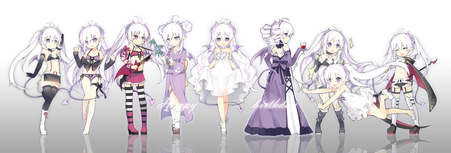 barefoot, bikini, dress, gradient, guitar, horns, instrument, loli