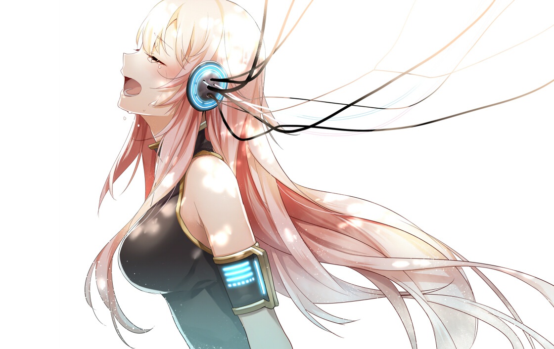 crying, headphones, megurine_luka, pink_hair, tears, vocaloid, white, yunco