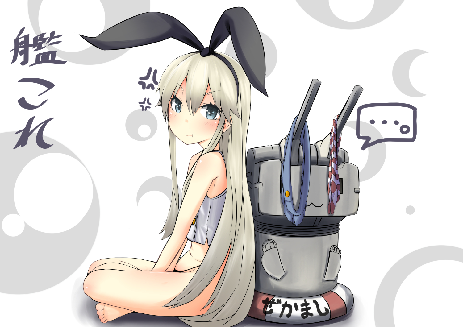 anthropomorphism, barefoot, blonde_hair, blue_eyes, blush, chawa_(yossui009), headband, kantai_collection, long_hair, panties, rensouhou-chan, shimakaze_(kancolle), underwear