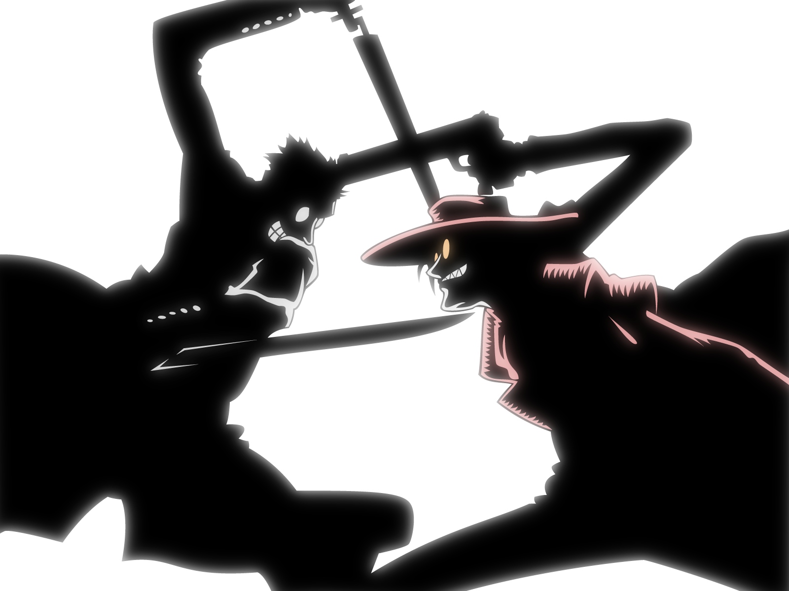 alexander_anderson, alucard, gun, hellsing, knife, polychromatic, silhouette, weapon, white