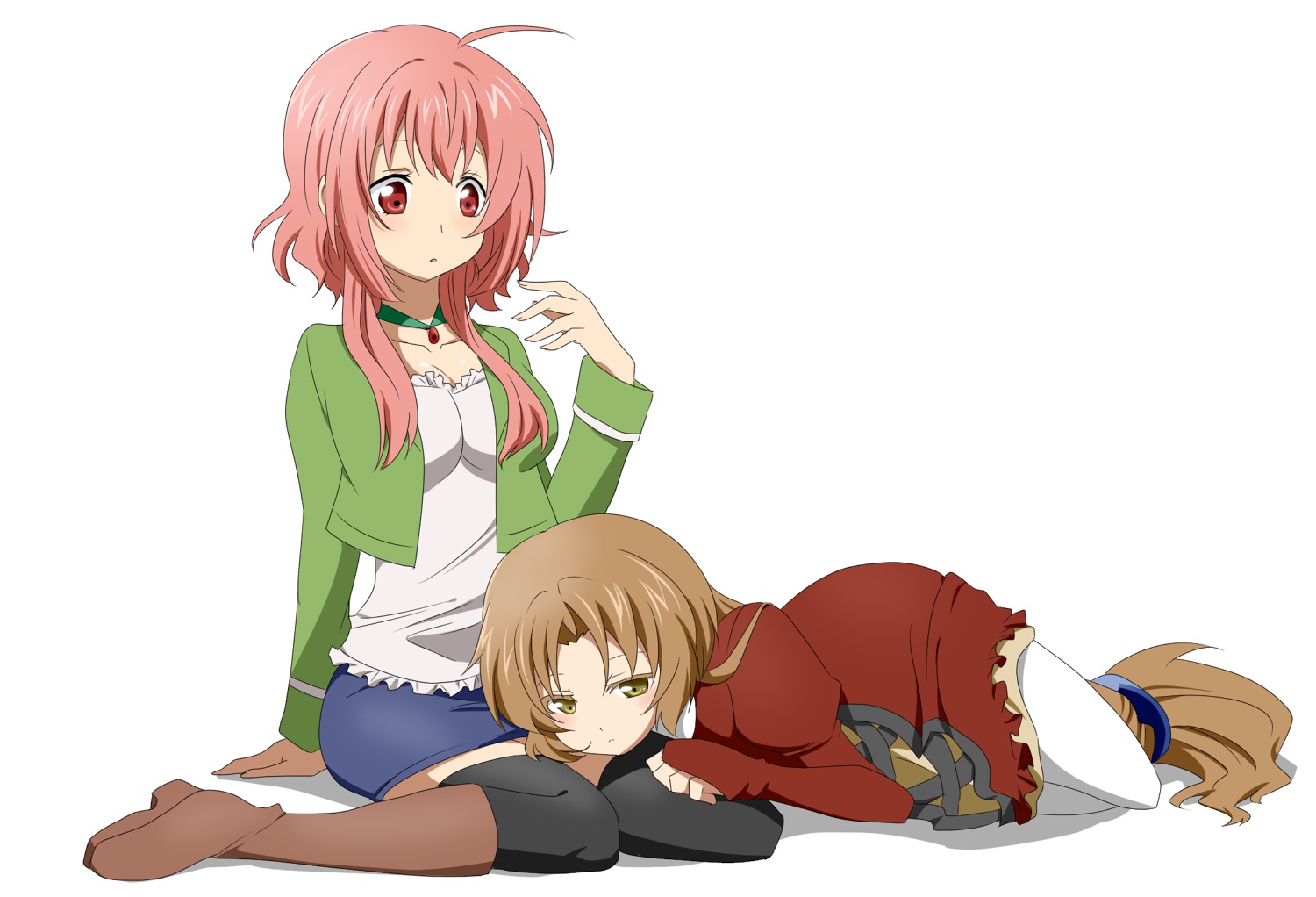 2girls, original, pantyhose, rumia_(compacthuman), thighhighs, white