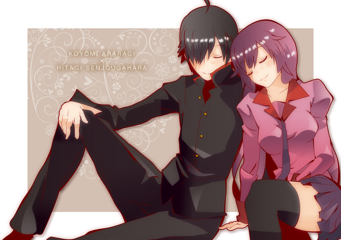 araragi_koyomi, bakemonogatari, male, monogatari_(series), senjougahara_hitagi, yadokugaeru