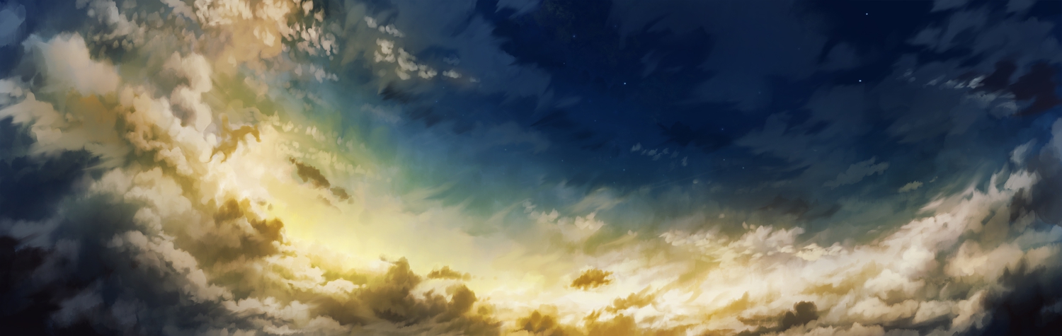 clouds, dualscreen, hatsuga_(dmaigmai), no_humans, original, scenic, sky, stars