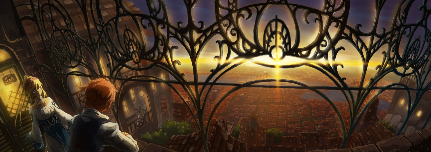city, dualscreen, hatsuga_(dmaigmai), original, scenic, sunset