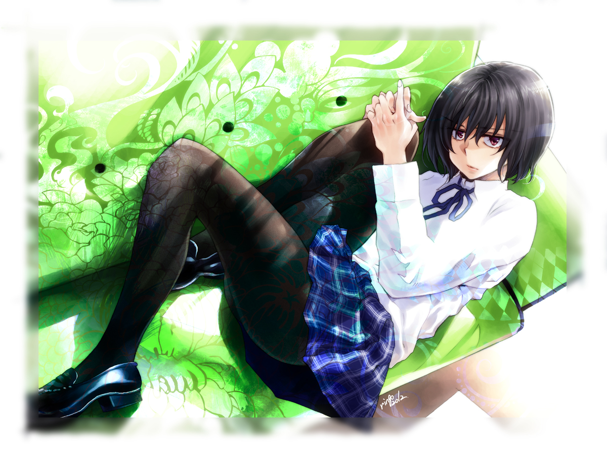 black_hair, original, pantyhose, ringo78, school_uniform, short_hair