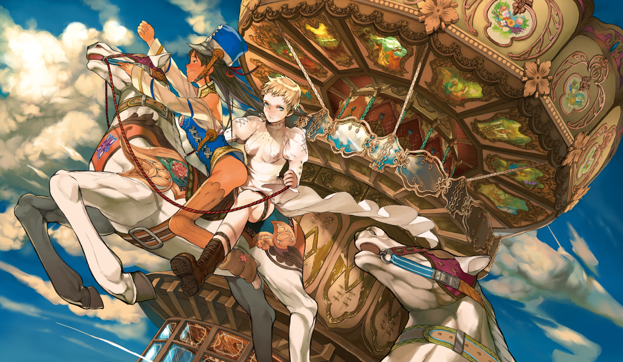 2girls, animal, boots, hat, leiror, original, short_hair
