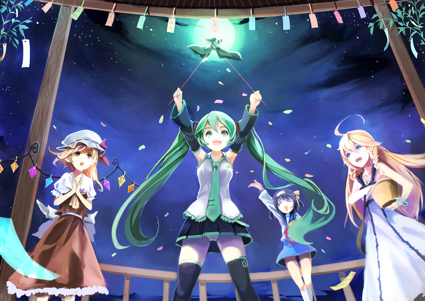 flandre_scarlet, hatsune_miku, ia, kang_kang_zi, moon, night, suzumiya_haruhi, suzumiya_haruhi_no_yuutsu, touhou, vampire, vocaloid