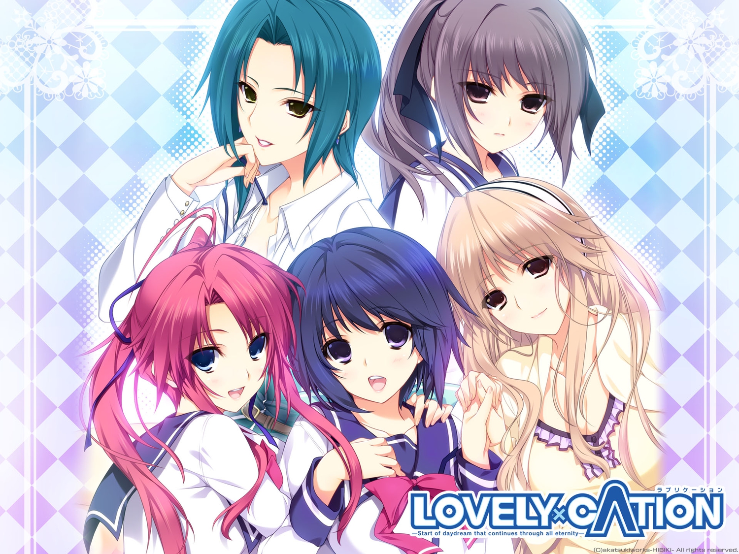amagase_yuuki, blonde_hair, blue_eyes, blue_hair, brown_eyes, brown_hair, iizuki_tasuku, inubousaki_aya