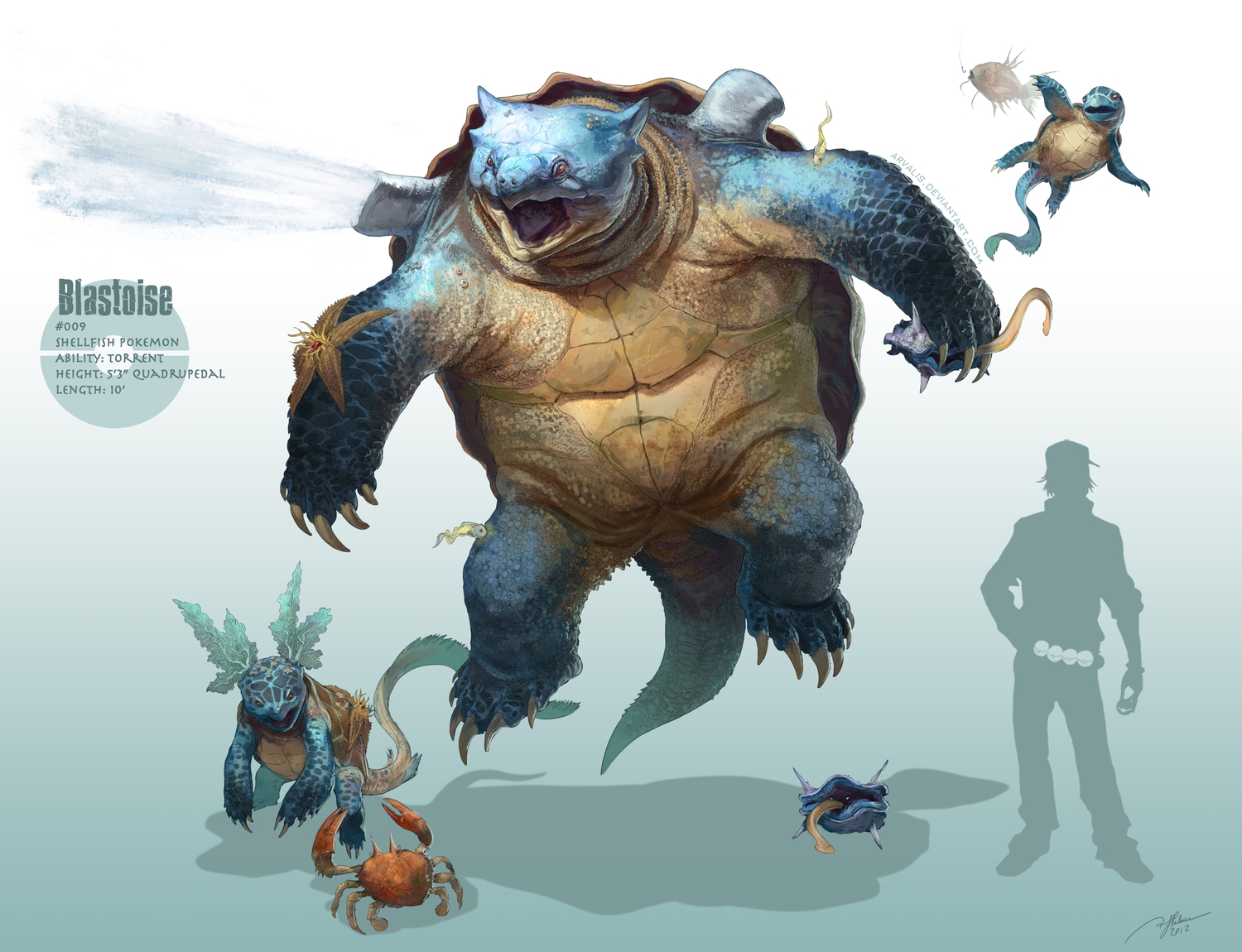arvalis, blastoise, krabby, magikarp, pokemon, realistic, shellder, silhouette