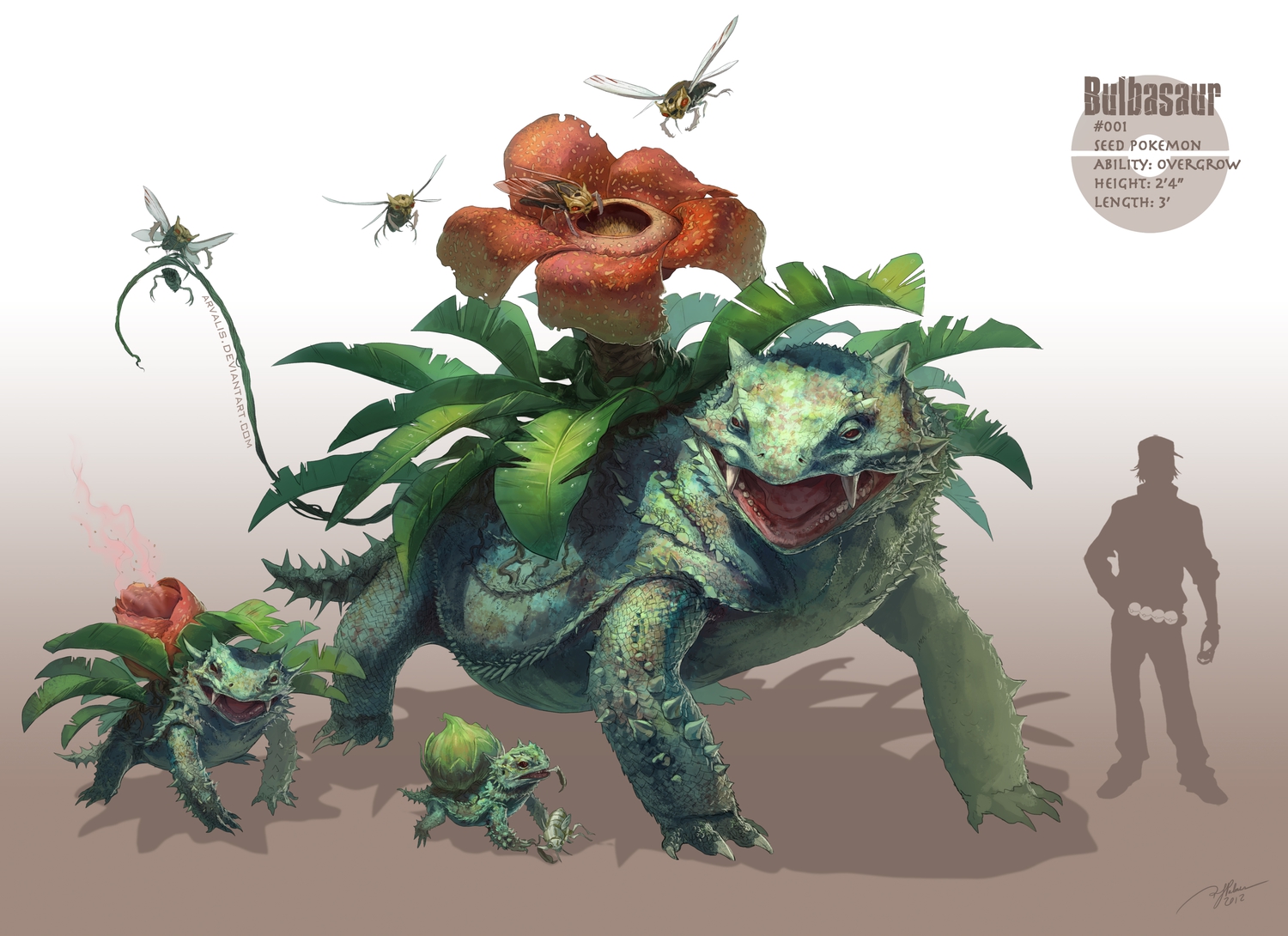 arvalis, bulbasaur, ivysaur, nincada, ninjask, pokemon, realistic, silhouette