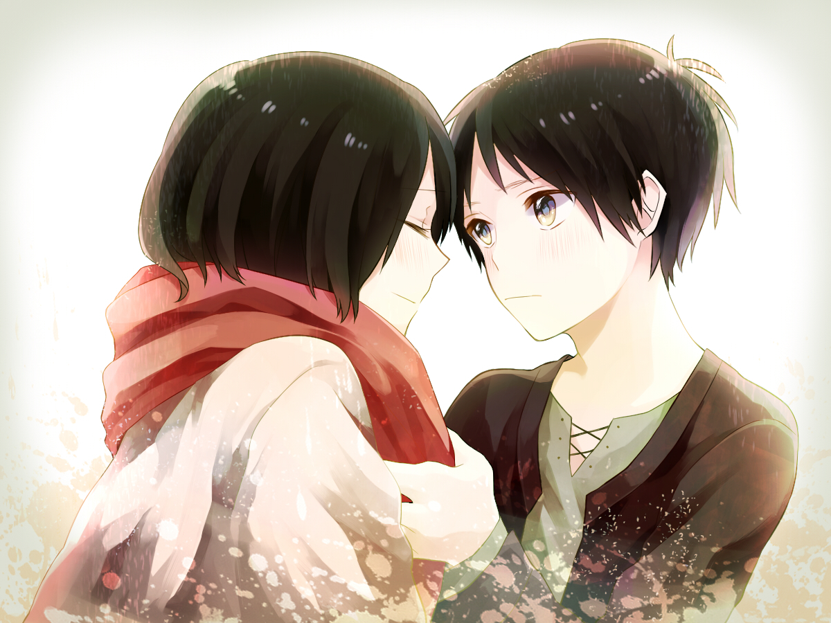 eren_jaeger, mikasa_ackerman, shingeki_no_kyojin, wowishi