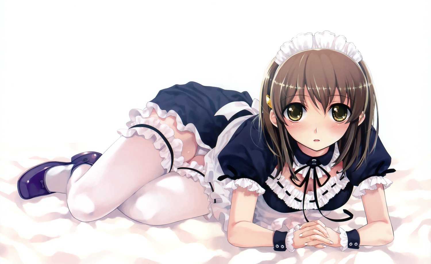 abhar, blush, deep_blue_sky_&_pure_white_wings, garter, maid, misaki_kurehito, panties, scan, thighhighs, tsuyazaki_kokage, underwear, white