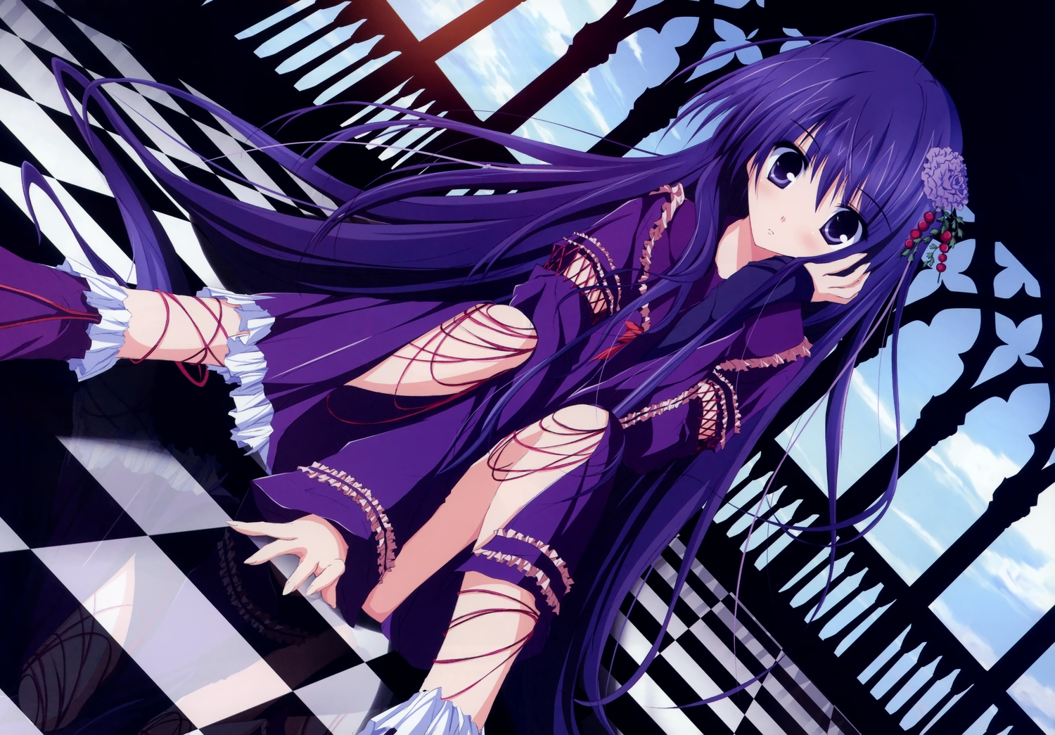 blue_eyes, blue_hair, dress, goth-loli, lolita_fashion, long_hair, nazo_no_shoujo, scan, tsukinon, tsukisome_no_kasa