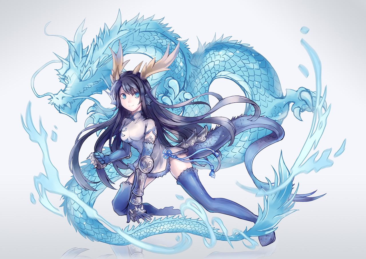 armor, chinese_clothes, chinese_dress, dragon, dress, karin_(p&d), puzzle_&_dragons, vienri
