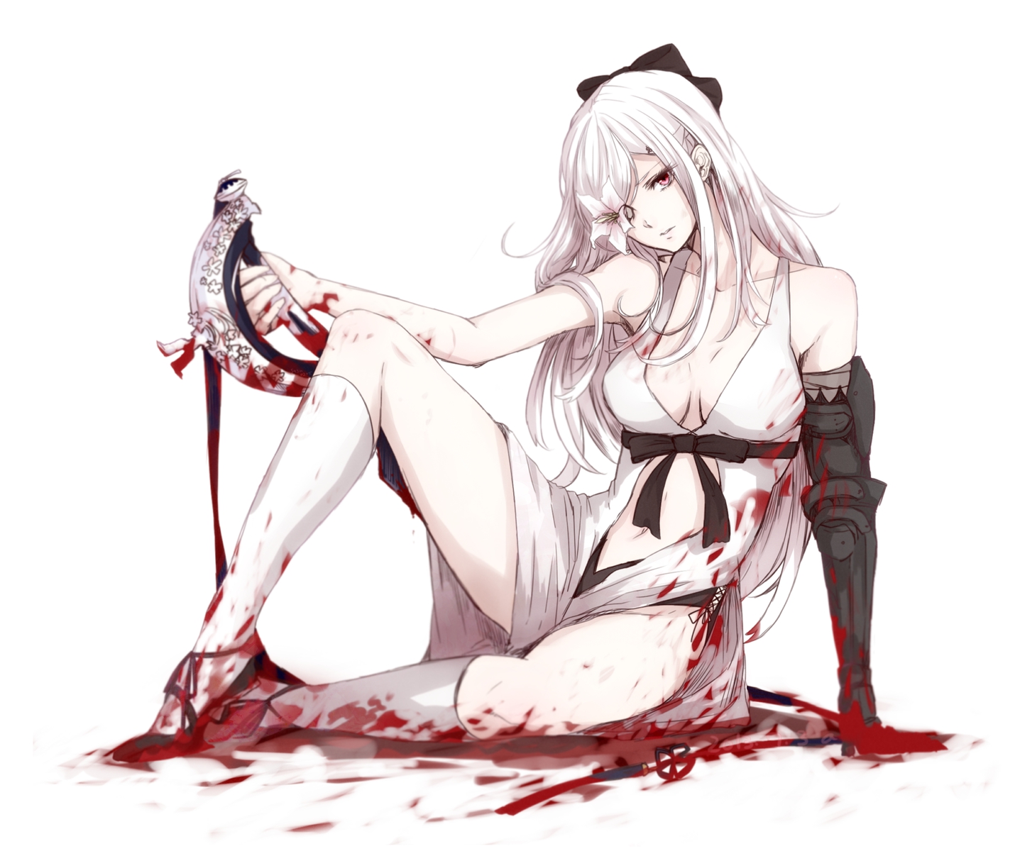 blood, drag-on_dragoon, long_hair, sasa0205, sword, weapon, white, white_hair, zero_(drag-on_dragoon)