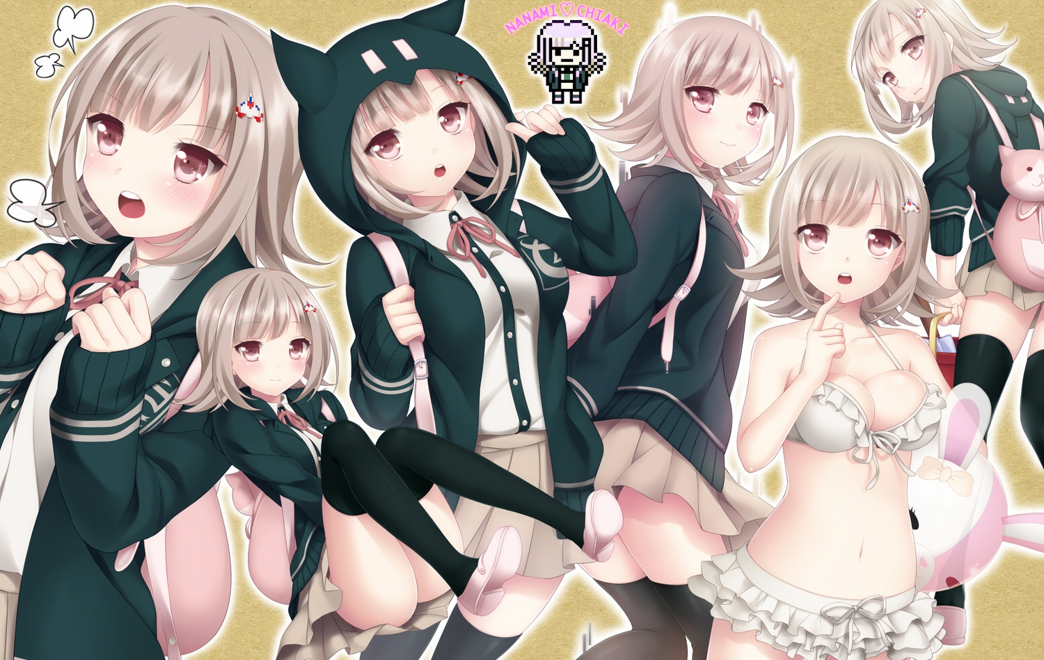 bikini, blonde_hair, dangan-ronpa, dangan-ronpa_2, etou_(cherry7), nanami_chiaki, pink_eyes, ribbons
