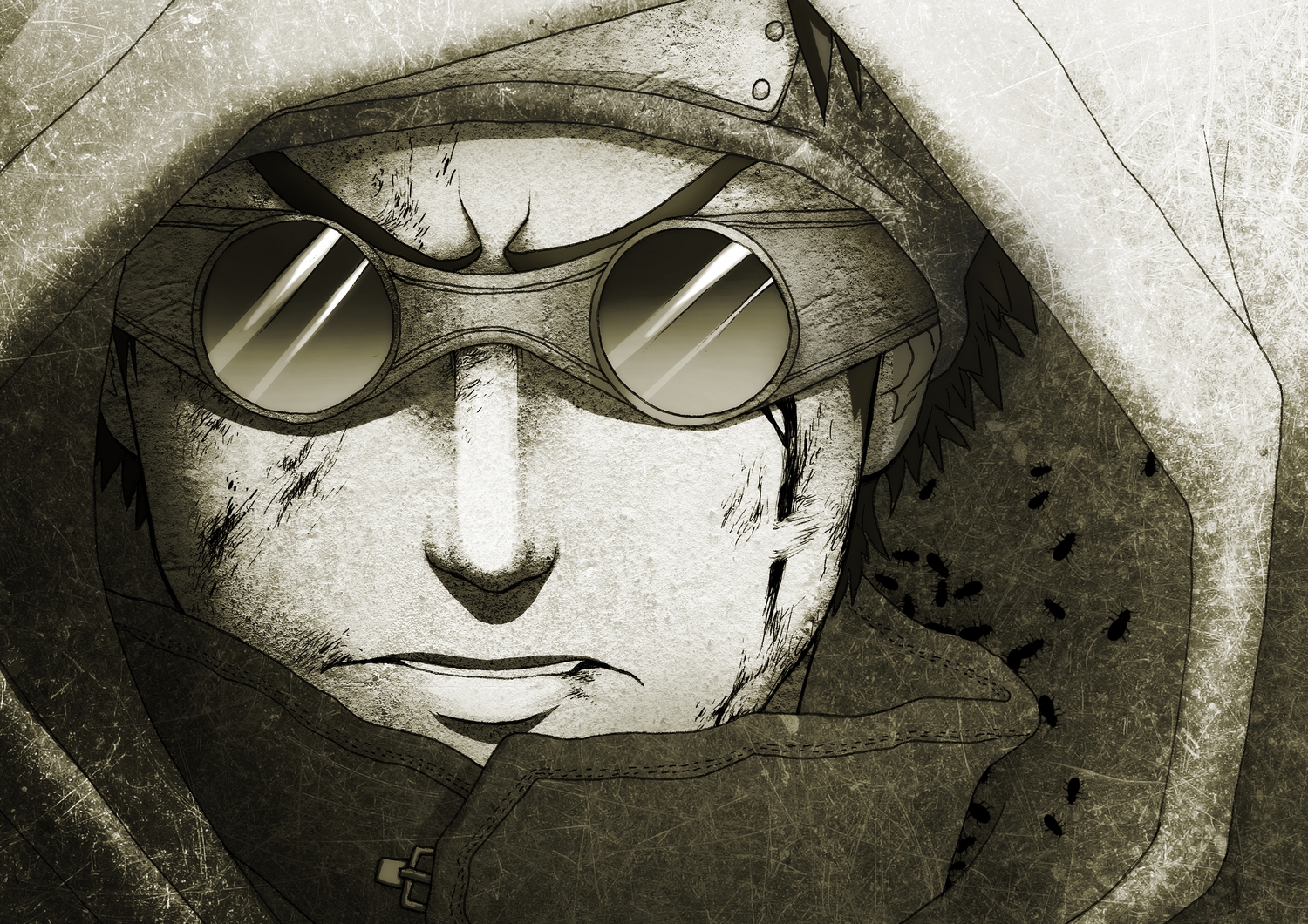 aburame_shino, all_male, blood, close, male, monochrome, naruto, naruto_shippuden